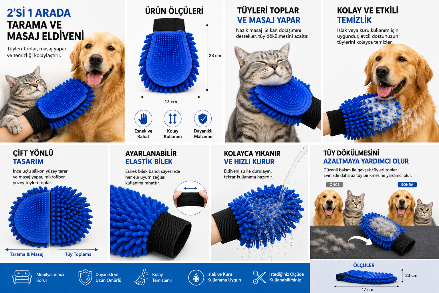 Kedi ve Köpek Bakım Eldiveni | 2'si 1 Arada Grooming Eldiveni