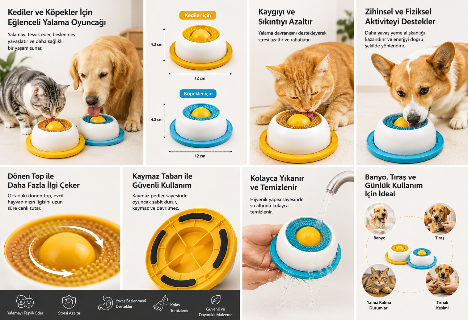 Yalama Kasesi | Yavaş Besleme, Ödül ve Yoğurt Kasesi | Kedi ve Köpekler İçin 2'li Set