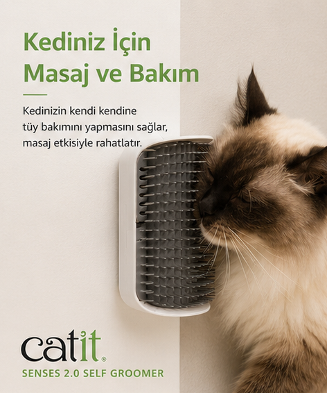 Kendinden Masaj ve Tüy Toplama Fırçası | Kedi Masaj Köşesi & Tüy Toplayıcı