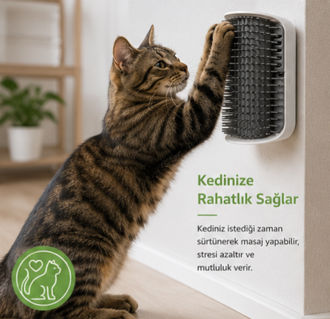 Kendinden Masaj ve Tüy Toplama Fırçası | Kedi Masaj Köşesi & Tüy Toplayıcı